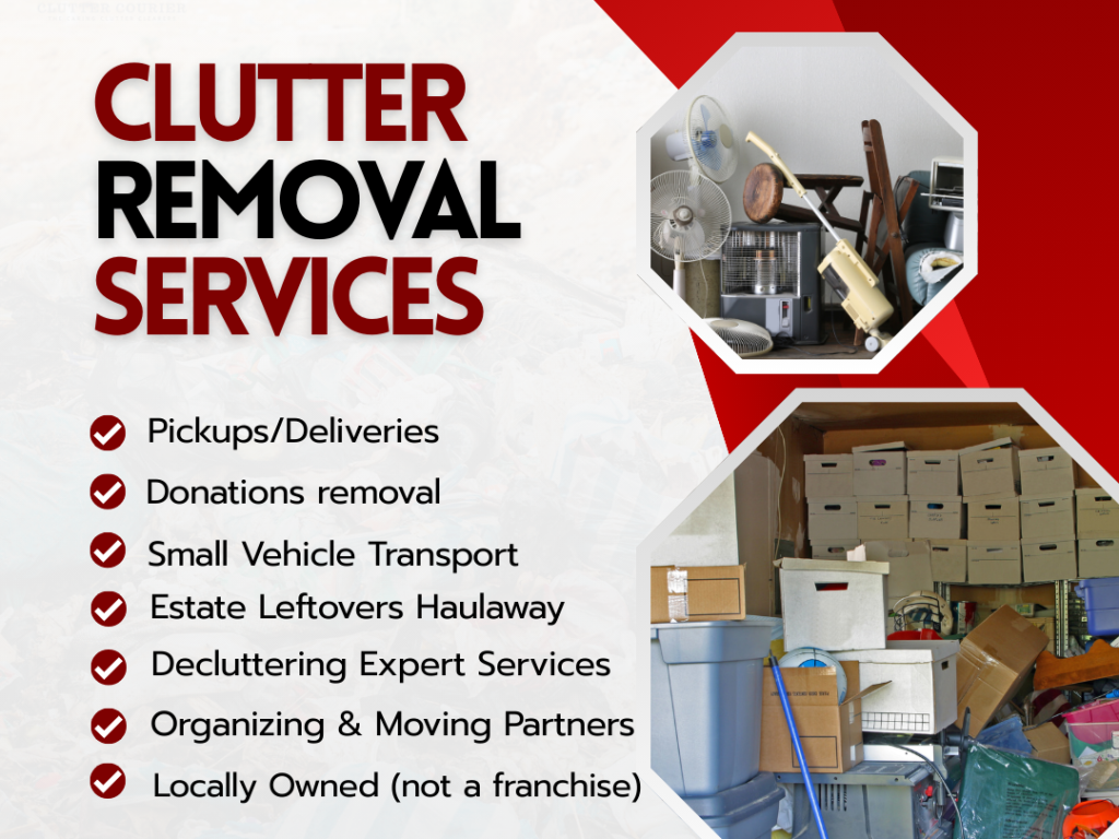 Clutter Courier service advertisement listing estate cleanouts, donation removal, and clutter hauling services in Western New York